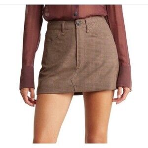 Rag & Bone Brown Houndstooth Itty Bitty Mini Skirt 10 Wool Academia Preppy Fall